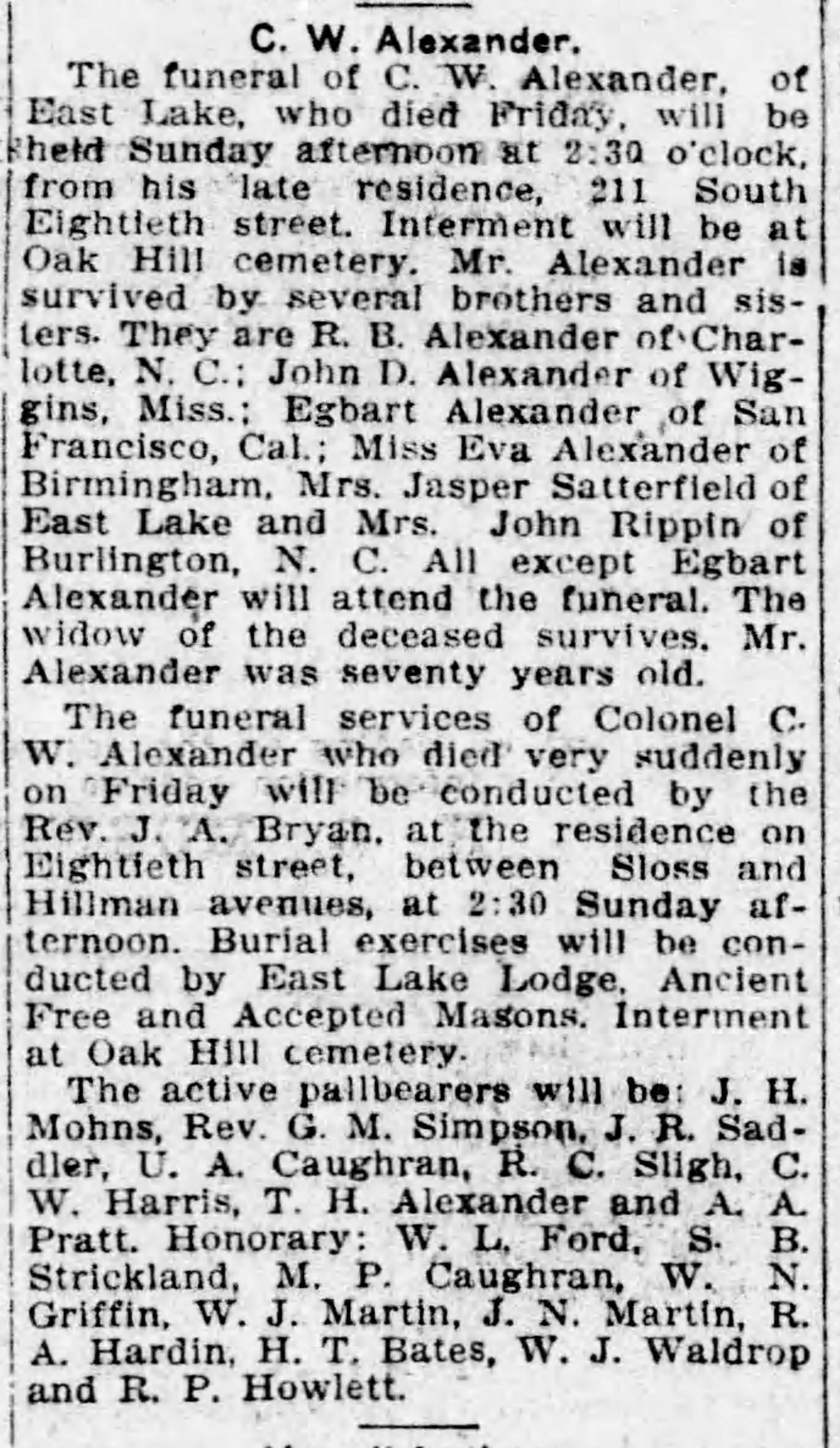 C.W. Alexander obituary